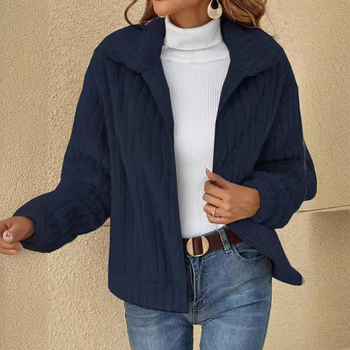 Women's Ribbed Sherpa Zip Up Jacket Collar Cropped