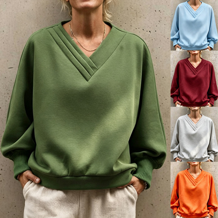 Oversized V Neck Sweatshirt Women Balloon Sleeve Pullover