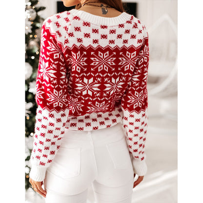 Women's Christmas Snowflake Sweater Crew Neck Long Sleeve