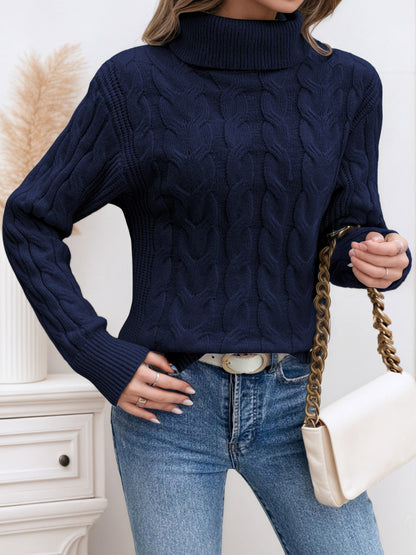 Women's Cable Knit Turtleneck Sweater Pullover
