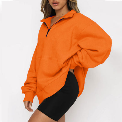 Oversized Half Zip Fleece Pullover Sweatshirt with Pocket