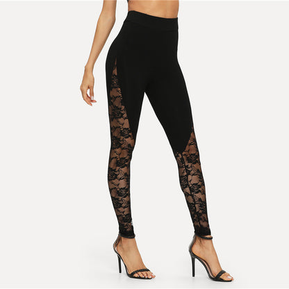 Women's Black Lace Sheer High Waist Leggings