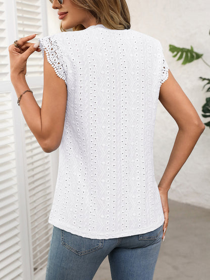 Women's Sleeveless Lace Knit Top – Crew Neck Hollow Out Summer Blouse