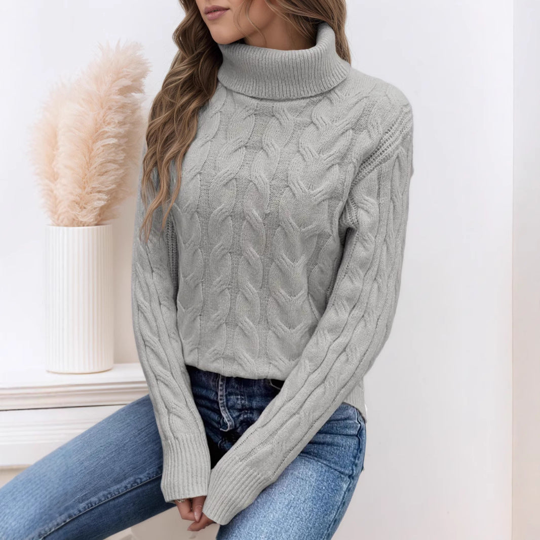 Women's Cable Knit Turtleneck Sweater Long Sleeve