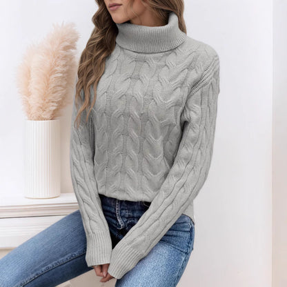 Women's Cable Knit Turtleneck Sweater Long Sleeve