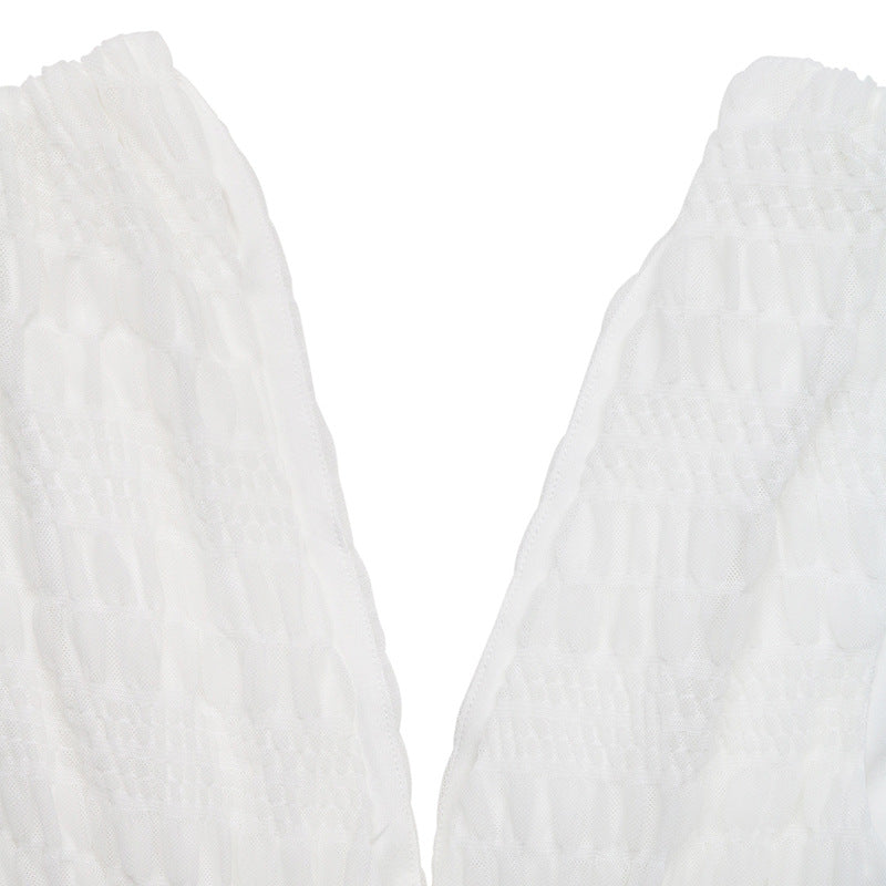 White Smocked V Neck Mini Dress Sleeveless Summer Style