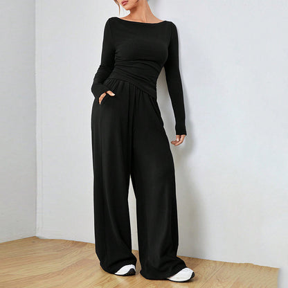 Women's Soft Lounge Two Piece Set Wide Leg Pants