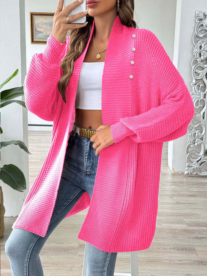 Women's Solid Color Loose Sweater Pearl Bead Women's Cardigan Jacket