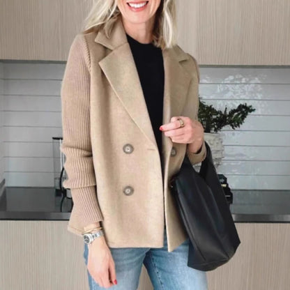 Women's Faux Wool Blazer with Knit Sleeves