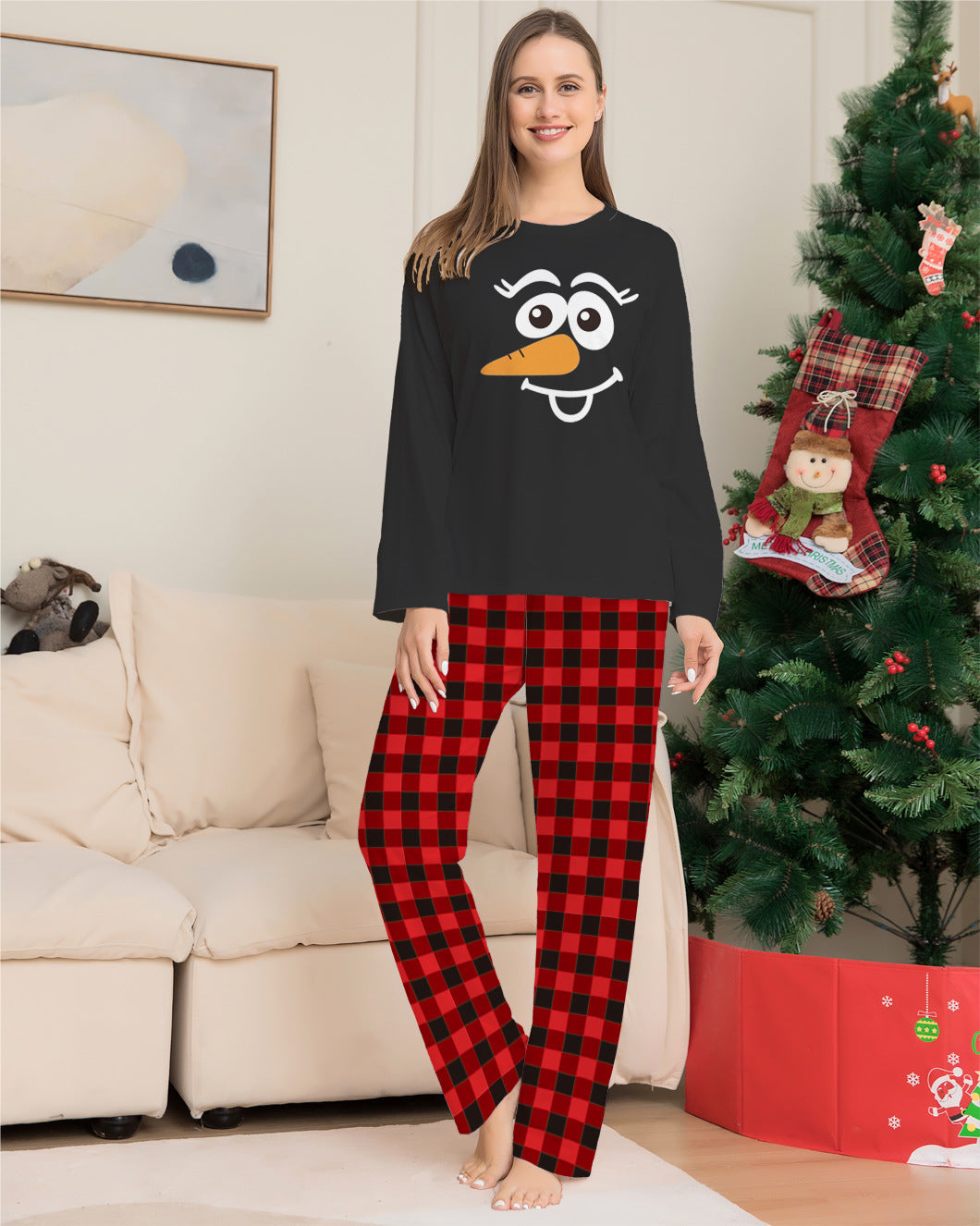 Cartoon Plaid Parent-child Dress Printed Loungewear Christmas Pajamas