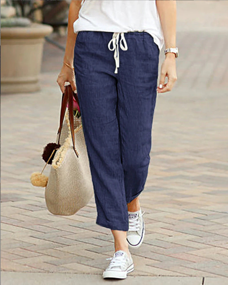 Women's Linen Cotton Drawstring Elastic Waist Pants