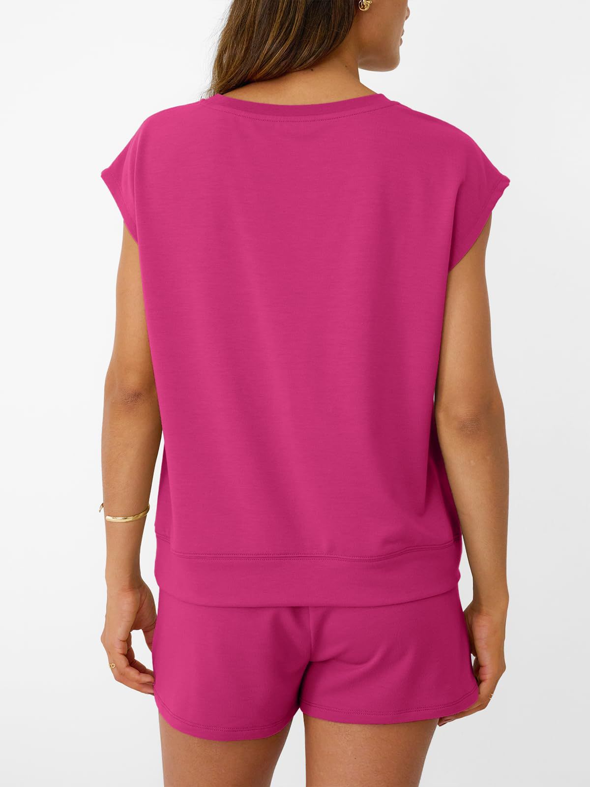 Womens Casual Lounge Set Cap Sleeve Top and Shorts
