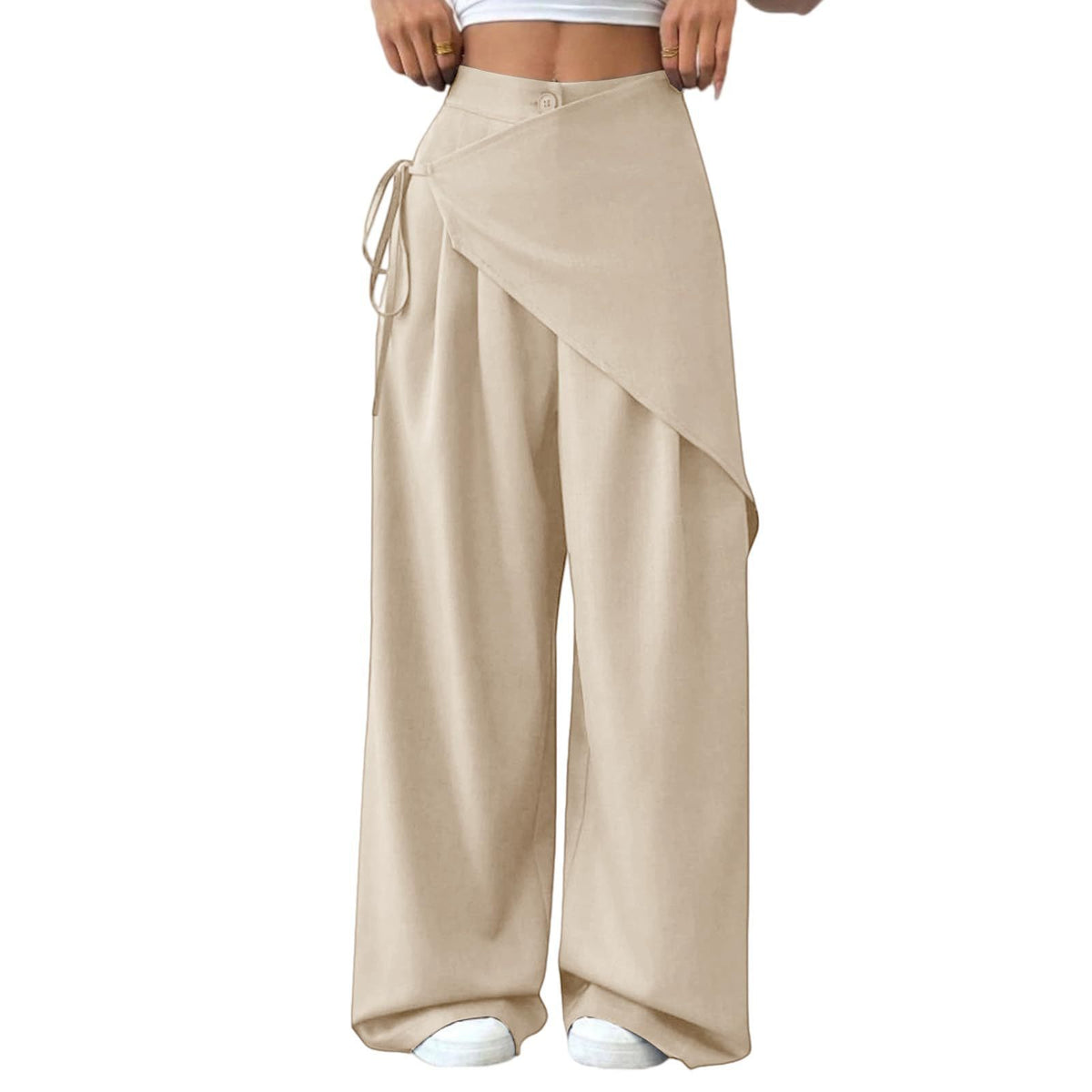 High Waist Asymmetrical Tie Waist Wide Leg Dress Pants