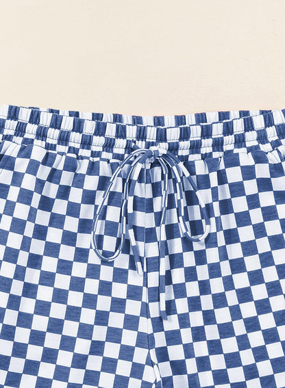 Rose Red Checkerboard Tee and Drawstring Shorts Set