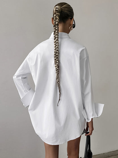 Women's Oversized White Button Down Shirt Long Sleeve