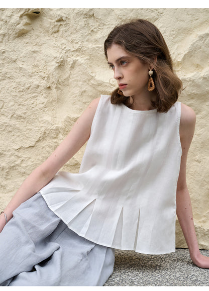 Pleated Lyocell Vest Loose Summer Casual Sleeveless Top