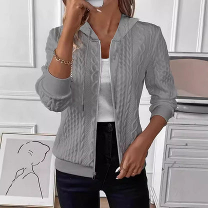 Womens Cable Knit Zip Up Hoodie Slim Fit Jacket