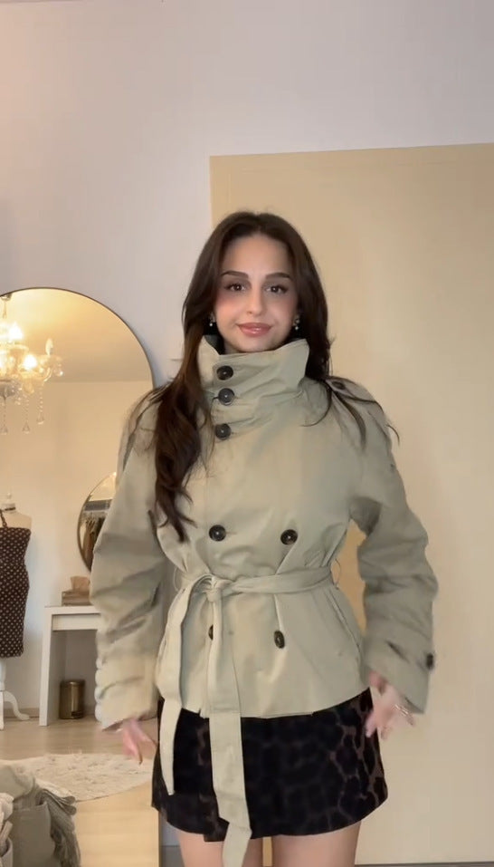 Women's Belted Double Breasted Cropped Trench Coat