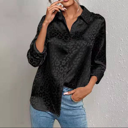 Women's Leopard Jacquard Button Down Shirt Long Sleeve
