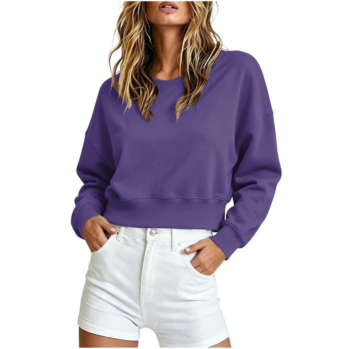 Women's Cropped Crewneck Sweatshirt Oversized Long Sleeve
