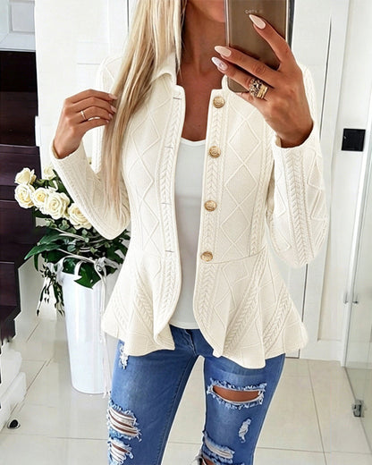 Women's Gold Button Diamond Knit Blazer