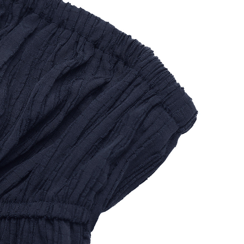 Navy Strapless Ruffle Top & Wide Leg Pants Two Piece Set