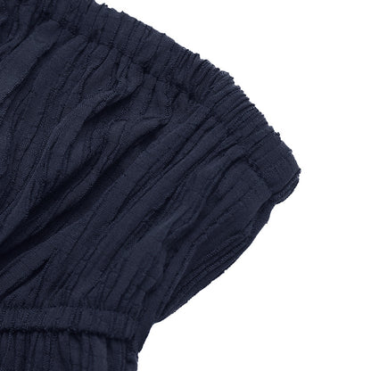 Navy Strapless Ruffle Top & Wide Leg Pants Two Piece Set