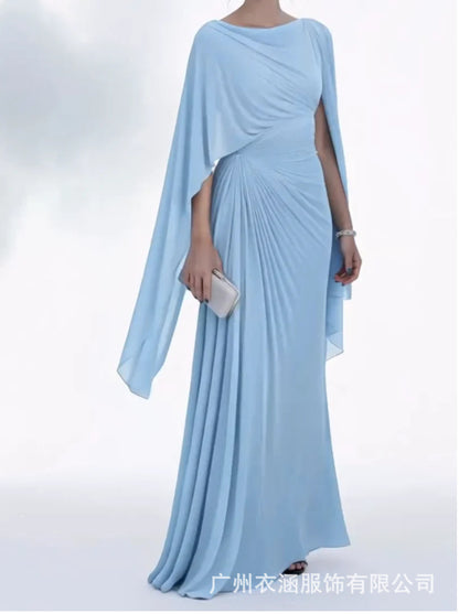 Women's Boat Neck Ruched Batwing Sleeve Maxi Dress
