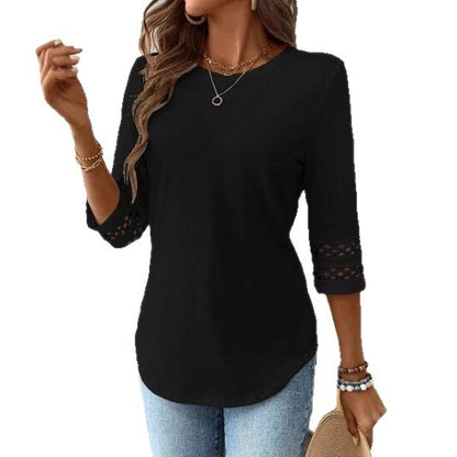 Women's Lace Trim 3/4 Sleeve Tunic Blouse