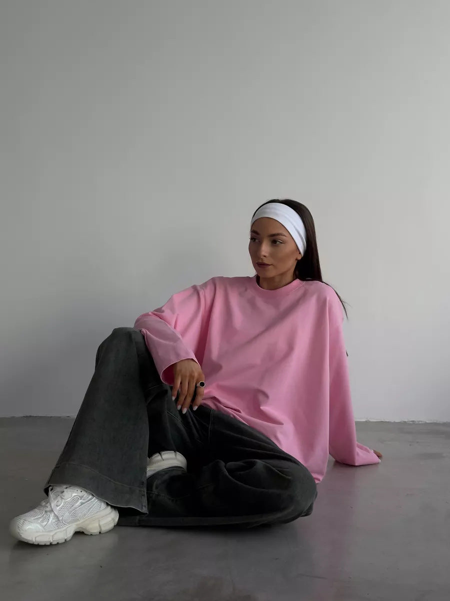 Heavyweight Cotton Long Sleeve Crewneck Oversized T Shirt