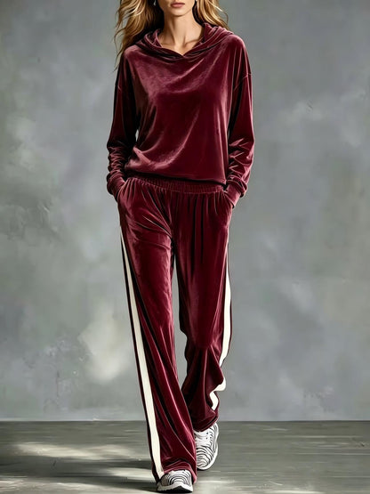 Women's Velvet Hoodie Wide Leg Pants Two Piece Lounge Set