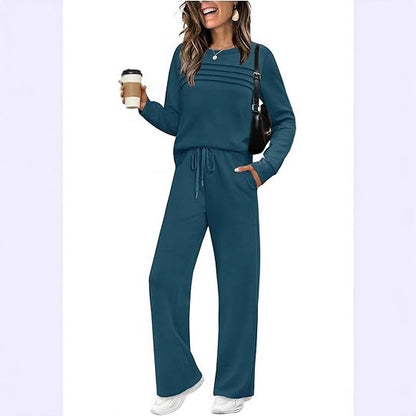 Women's 2 Piece Lounge Set Long Sleeve Wide Leg Pants