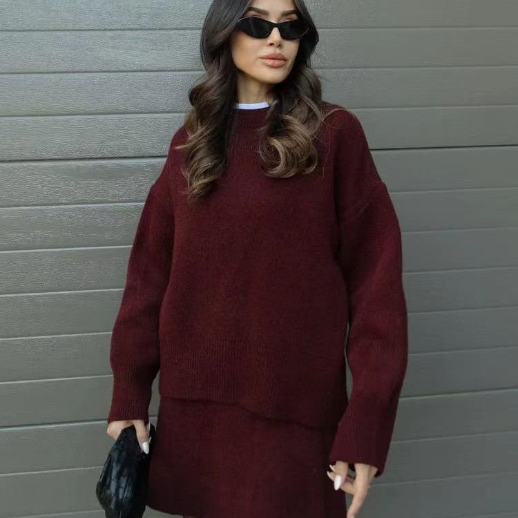 Women's Oversized Knit Sweater & Skirt Two Piece Set