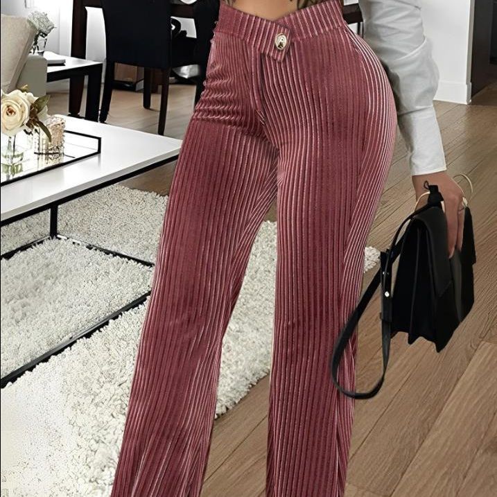 Women High Waist Ribbed Velvet Wide Leg Pants