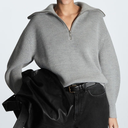 Women's Striped Half Zip Oversized Collared Sweater