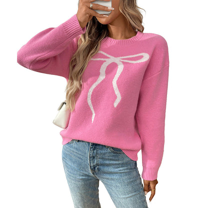 Cute Bow Graphic Knit Sweater in Soft