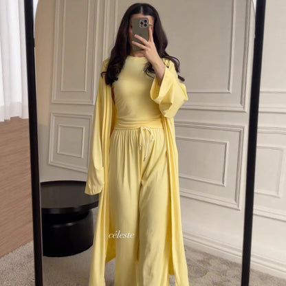 Women's 3 Piece Lounge Set Wide Leg Pants Cardigan Top