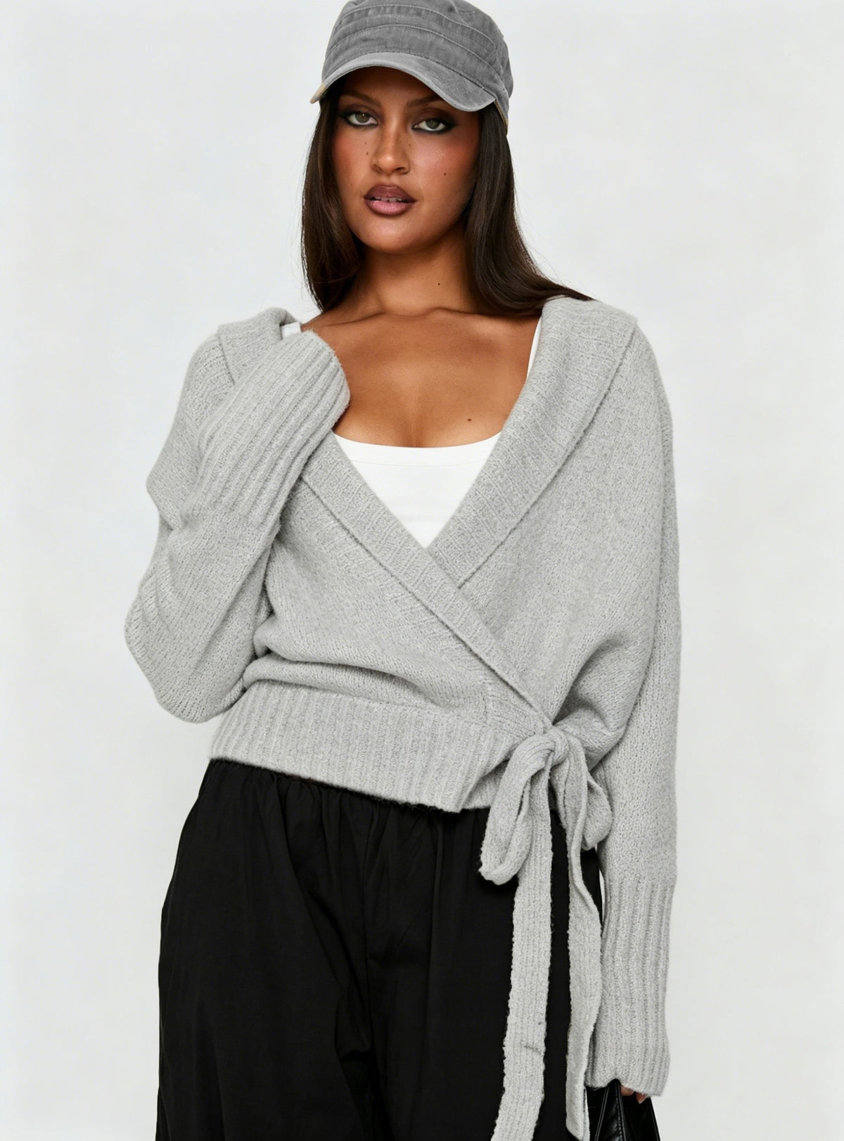 Women's Fuzzy Wrap Cardigan Tie Waist Long Sleeve Sweater