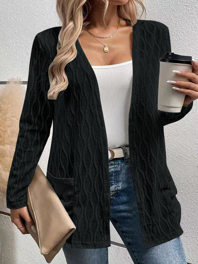 Women's Open Front Cable Knit Cardigan with Pockets