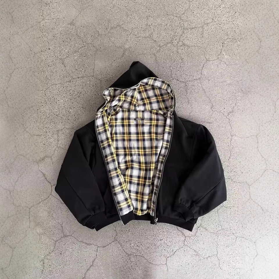 Reversible Plaid Zip Up Hoodie Jacket Oversized