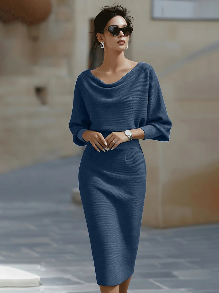 Women's Draped Cowl Neck Batwing Midi Dress