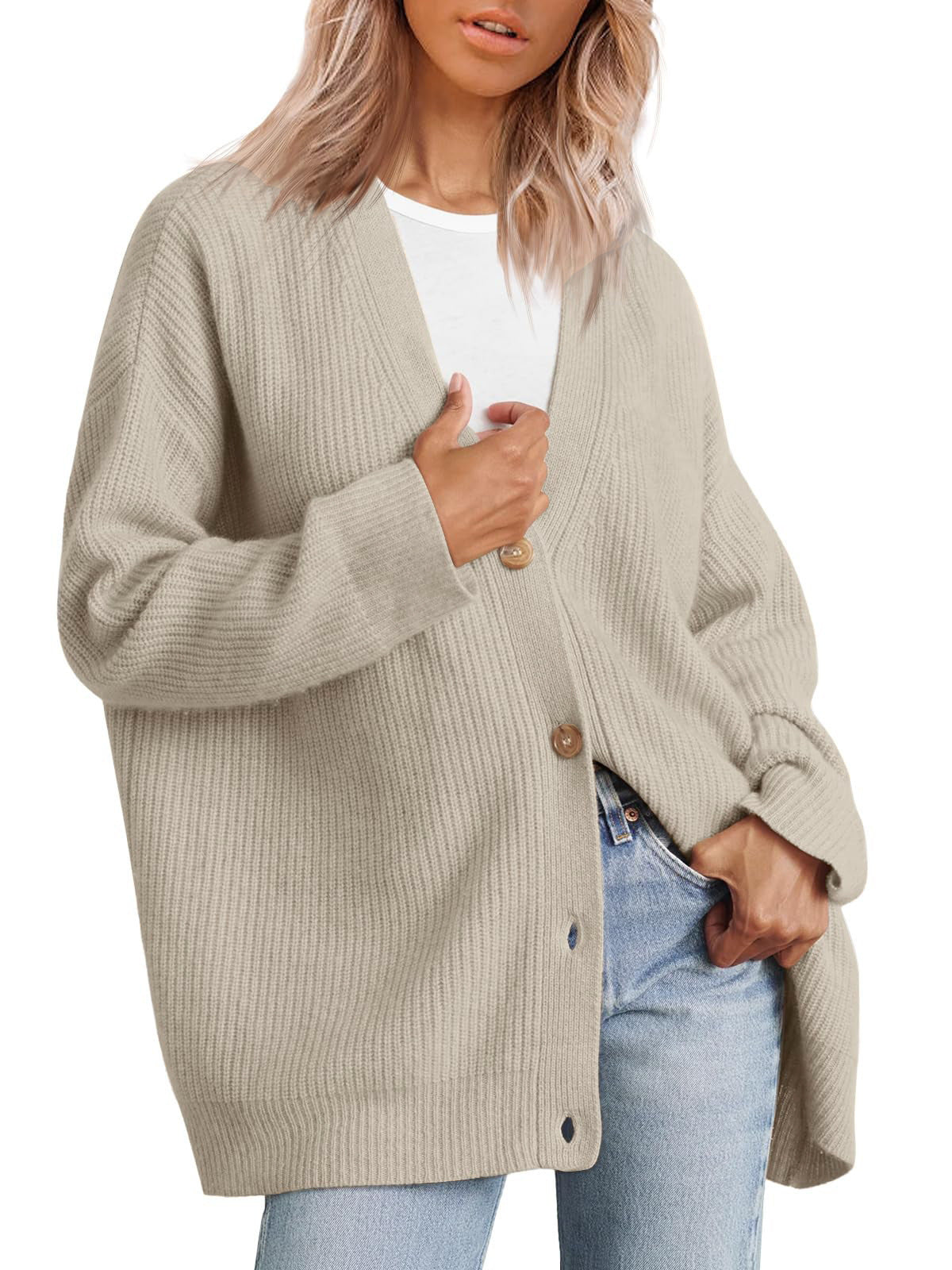 Women's Oversized V Neck Button Down Knit Cardigan Sweater