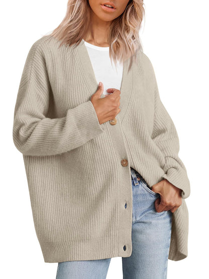 Women's Oversized V Neck Button Down Knit Cardigan Sweater