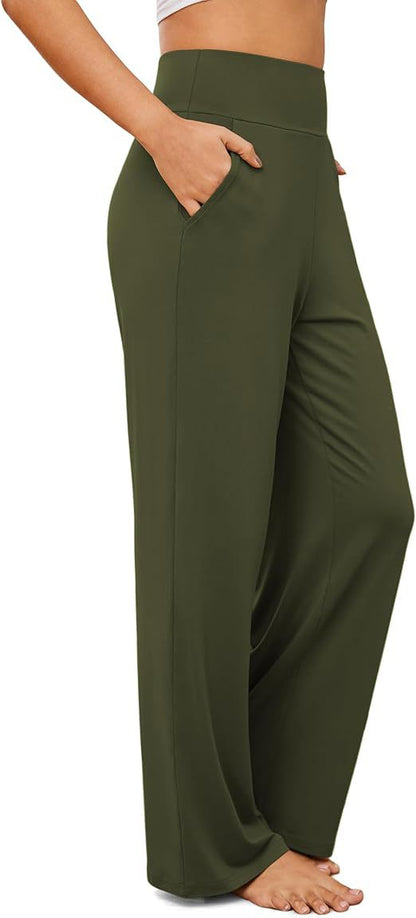 Womens High Waisted Wide Leg Yoga Pants Butt Lift Pockets