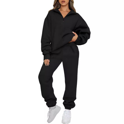 Womens Oversized Half Zip Fleece Sweatsuit Lounge Set