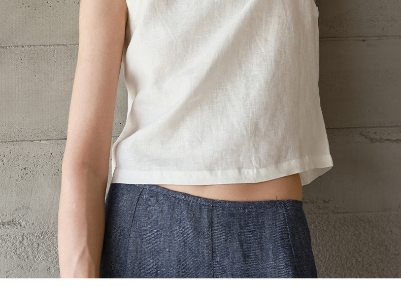 High-End Linen Vest Top Womens Reversible Sleeveless Casual