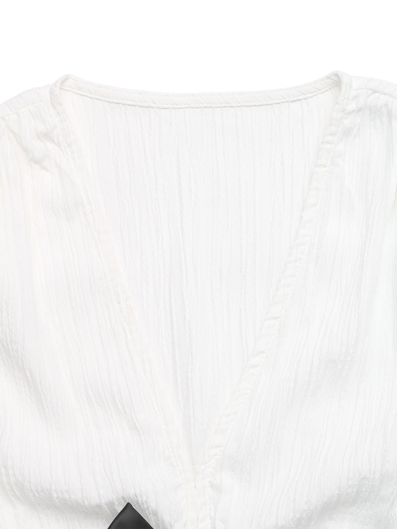 White V-Neck Bowknot Blouse Short Sleeve Elegant Casual Top
