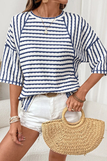 Striped Cotton Blend Tee Casual Half Sleeve Top