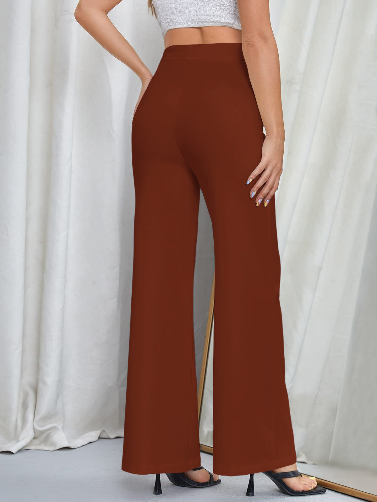 Women High Waist Ribbed Velvet Wide Leg Pants