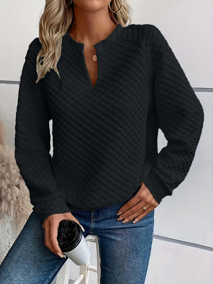 Women's Oversized Quilted V Neck Raglan Sweatshirt
